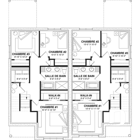 Sous-sol - Plan de maison jumelée, 3 chambres, 2 salles de bain, grande cuisine, buanderie au r-d-c, coin ordinateur - Léon 2