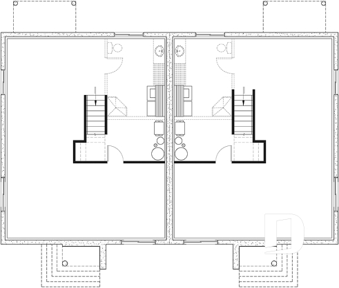 Sous-sol - Plan de maison jumelée contemporaine mid-century, 2 chambres, îlot à la cuisine, sous-sol aménageable - Ambrose 3