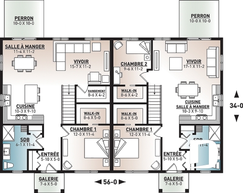 Rez-de-chaussée - Plan de jumelé moderne mid-century, 1 à 3 chambres, superbe cuisine, salle à manger et salon à aire ouverte  - Eleganza