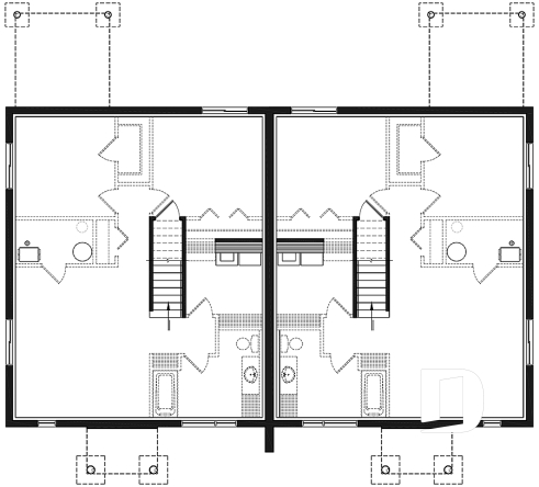 Sous-sol - Plan de jumelé moderne mid-century, 1 à 3 chambres, superbe cuisine, salle à manger et salon à aire ouverte  - Eleganza