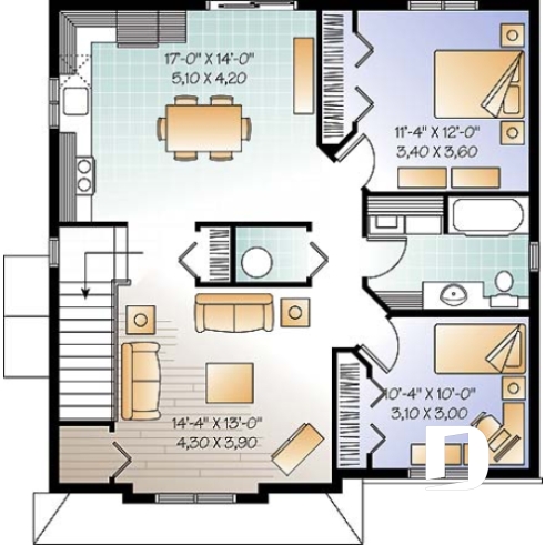 Étage - Plan de triplex économique moderne, 2 chambres par unité, coin buanderie, plancher à aire ouverte - Abbot 3