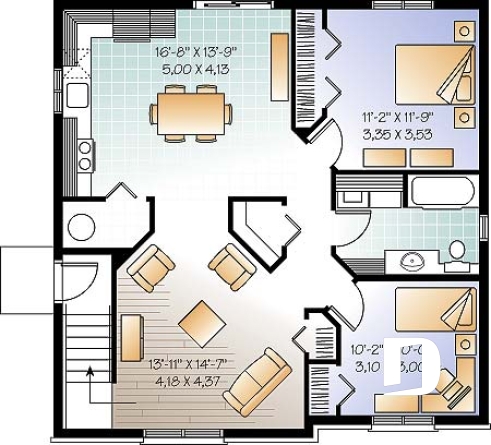 Sous-sol - Plan de triplex économique moderne, 2 chambres par unité, coin buanderie, plancher à aire ouverte - Abbot 3