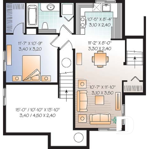 Sous-sol - Plan de maison avec appartement au sous-sol, 3 chambres au logement principal, bureau, buanderie étage - Darma 2
