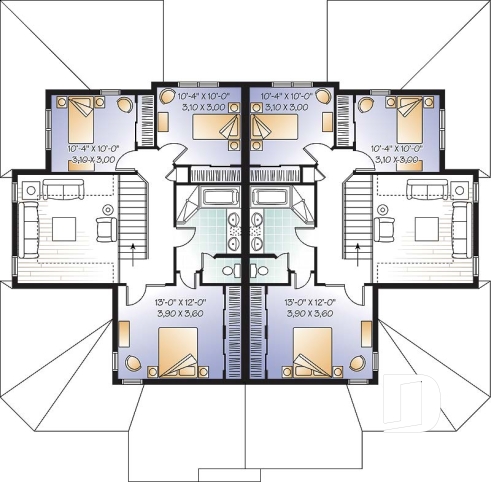Étage - Plan de duplex avec 2 garages, 3 chambres et 2 salles de bain par logement, belle cuisine avec garde-manger - Withman