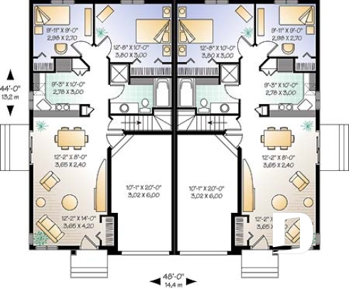 Rez-de-chaussée - Plan de jumelé avec garage, 2 chambres et sous-sol à aménager (non-fini), construction abordable - Florimont