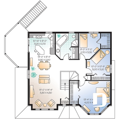 Étage - Plan de maison bi-génération avec garage, unité famille à l'étage avec 3 chambres, superbe galerie - Courcelle