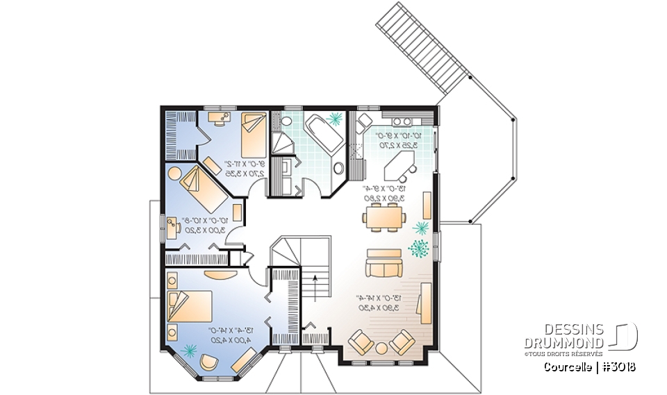 Étage - Plan de maison bi-génération avec garage, unité famille à l'étage avec 3 chambres, superbe galerie - Courcelle