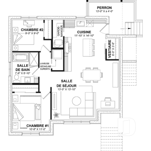Sous-sol - Plan de triplex, 2 chambres, 1 salle de bain, terrasse, aire ouverte et garde-manger à chaque logement - Herstal