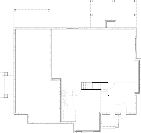 Sous-sol - Plan de maison bi-génération plain-pied, 1+3 chambres, terrasse abritée, 2 foyers côté famille  - Angéline