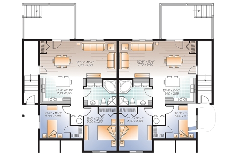 Sous-sol - Plan de 4 logements, 2 chambres, 1 salle de bain avec buanderie, cuisine, salle à manger et salon à l'arrière - Sapinière