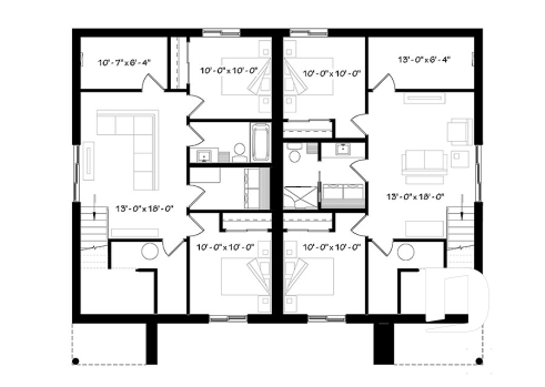 Sous-sol - Plan maison jumelée moderne, planchers différents à chaque unité, 3 chambres, 2 s.bain - Lucinda 3
