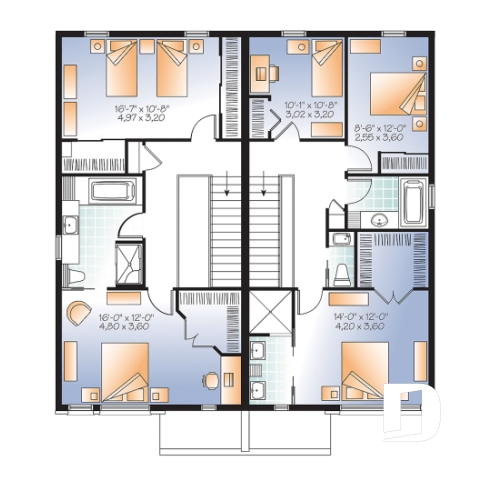 Étage - Plan de semi-détaché à étage, contemporain, option 2 ou 3 chambres, sous-sol aménageable - Mallory 2