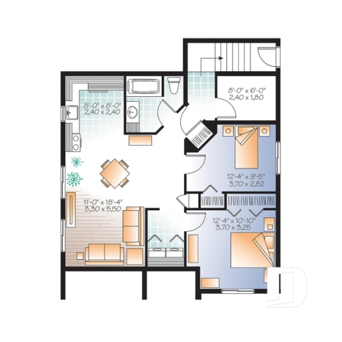 Sous-sol - Plan de DUPLEX de style champêtre avec galerie abritée au premier, 2 chambres / unité, buanderie, bon prix - Rivoli 2