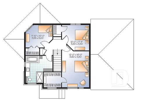 Étage - Plan de maison contemporaine avec appartement au sous-sol, 3 chambres au propriétaire, plafond 9', garage - Adèle 2