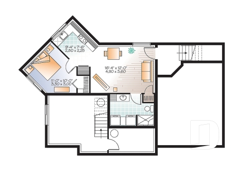 Sous-sol - Plan de maison contemporaine avec appartement au sous-sol, 3 chambres au propriétaire, plafond 9', garage - Adèle 2