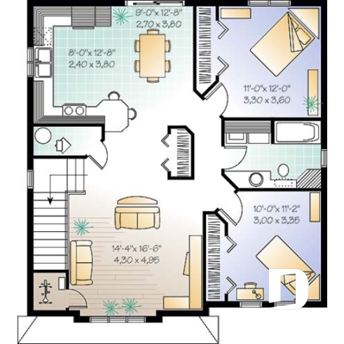 Étage - Plan de duplex,  2 chambres, belle cuisine avec comptoir lunch, rangement, aire ouverte - Abbot 2