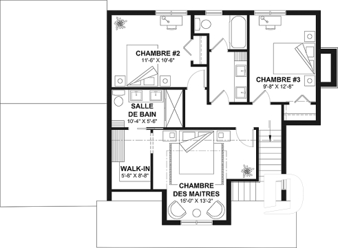 Étage - Plan de maison Canadienne avec garage, 3 chambres, 2.5 s. bain, chambre des parents avec salle de bain privée - Delphine 2