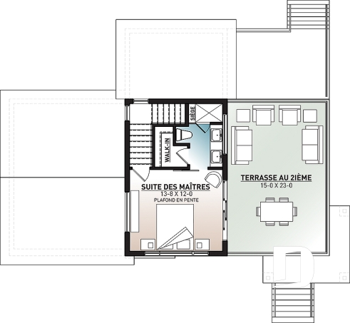 Étage - Petite maison moderne 2 chambres, vestiaire, garde manger, salle de lavage, 2 terrasses dont une à l'étage - Joshua 2