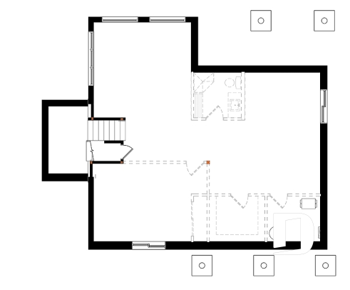 Sous-sol - Plan de maison moderne, 1 grande chambre, fenestration abondante, grande cuisine avec îlot, balcon couvert - Billy