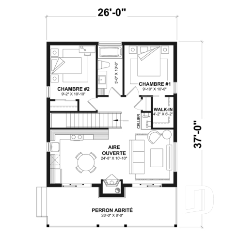 Rez-de-chaussée - Plan de maison genre petit chalet moderne offrant magnifique lumière naturelle et rez-de-jardin aménagé - Bonzai 2