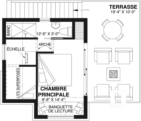 Étage - Plan de petit chalet remarquable offrant 2 chambres et beaucoup de lumière naturelle! - Rifugio
