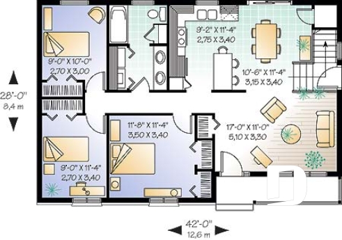 Rez-de-chaussée - Plan de maison 3 chambres, plain-pied chapêtre, salle de lavage au rdc., grande cuisine - Beaulieu