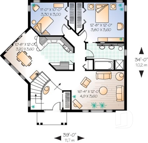 Rez-de-chaussée - Plain-pied champêtre, 2 chambres, portes coulissantes, belle fenestration, plafond cathédral - Amanjéna