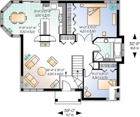 Rez-de-chaussée - Plan de plain-pied abordable, 2 chambres, vestibule rabaissé, îlot, grande chambre des parents - Colorado