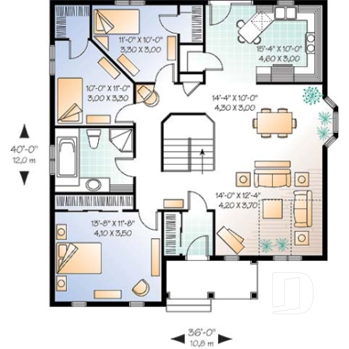 Rez-de-chaussée - Plan de plain-pied 3 chambres au rez-de-chaussée, salle à manger et salon à aire ouverte, garde-manger - Merlin 4