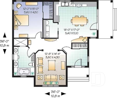 Rez-de-chaussée - Plan de maison avec chambre des maîtres au r-d-c, walk-in, grande salle de bain, vestibule - Provence 2