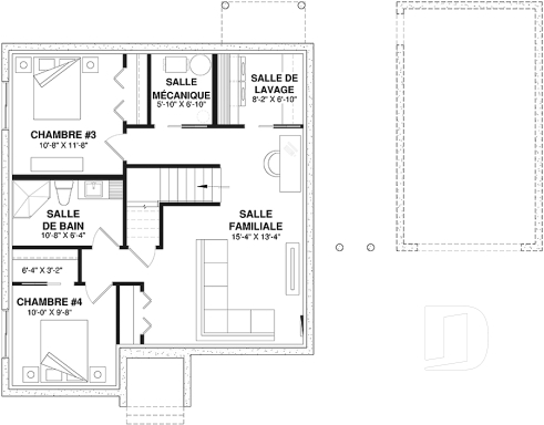 Sous-sol aménagé (Optionel $) - Plain-pied économique 2 à 4 chambres, idéal pour famille, plafond cathédral, sous-sol aménagé optionnel ($) - St-Laurent
