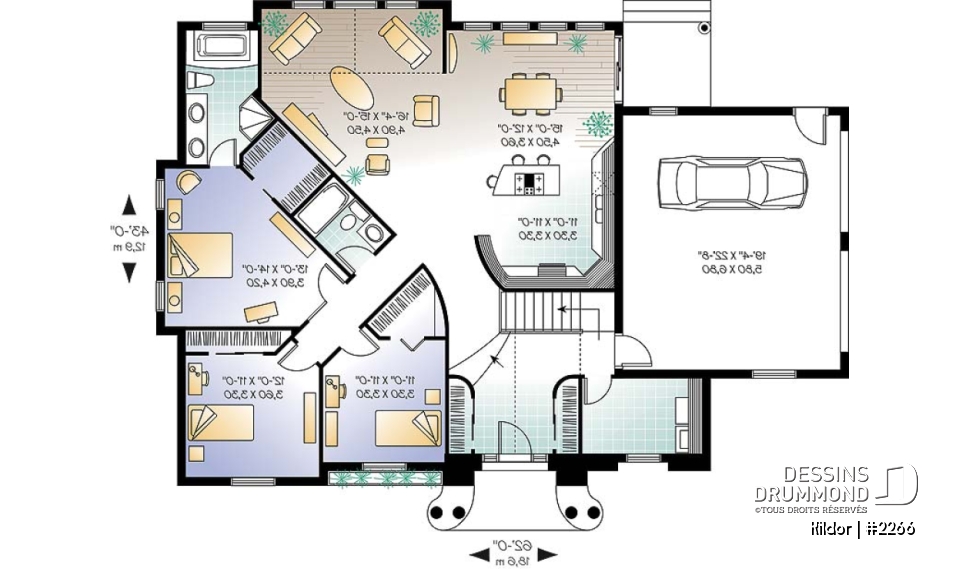 Rez-de-chaussée - Plan plain-pied avec 3 chambres, garage double, à aire ouverte, guanderie, grande chambre des parents - Kildor