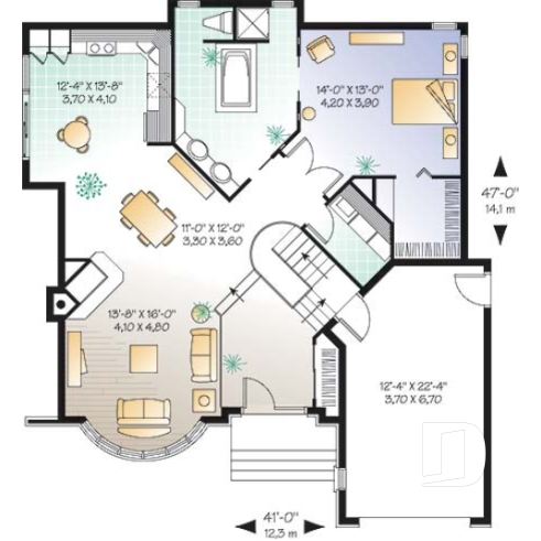 Rez-de-chaussée option 1 - Modèle avec garage et options : 2 ch. ou une grande suite des maîtres  - Gélinas