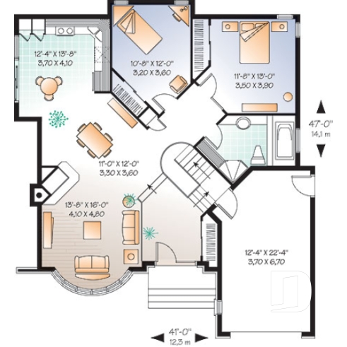 Rez-de-chaussée option 2 - Modèle avec garage et options : 2 ch. ou une grande suite des maîtres  - Gélinas