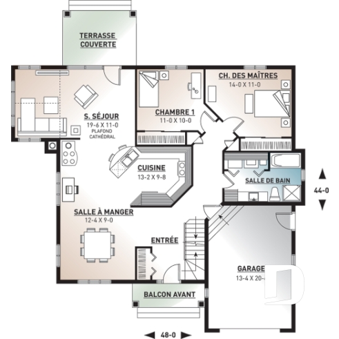 Rez-de-chaussée - Modèle champêtre, grand espace boni, plafond cathédrale, garage - Halarion
