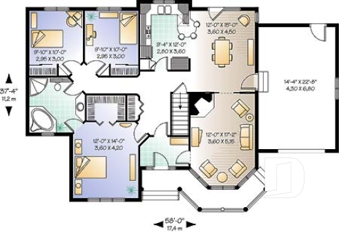 Rez-de-chaussée - Bungalow offrant 3 chambres, suite des maîtres, foyer au salon et garage - Corbière