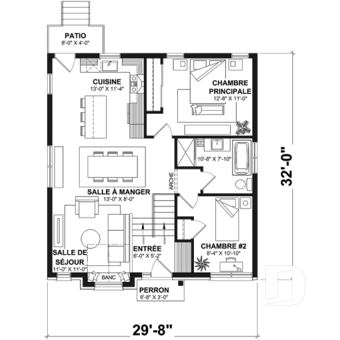 Rez-de-chaussée - Plan de plain-pied, 2 à 5 chambres, 1 ou 2 sdb, cuisine avec îlot, sous-sol aménagé optionnel ($) - Mayfair