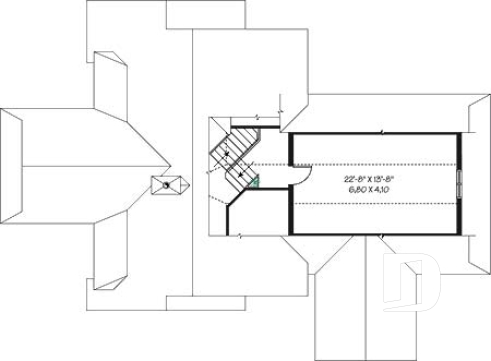 Étage - Plan de chalet 3 chambres, 3.5 salles de bain, aire ouverte, 2 salons, foyer central, grande terrass - Louisiana
