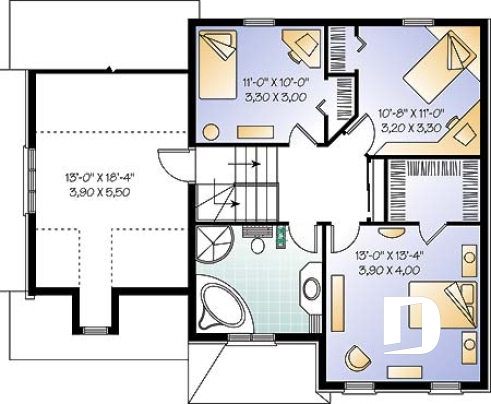 Étage - Maison style européenne, espace boni au-dessus du garage, 3 chambres, vestibule, grande salle bain - Kiludy