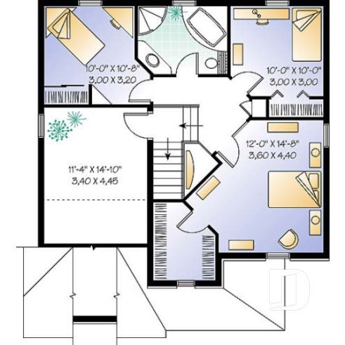 Étage - Plan de maison inspiration anglaise, 3 chambres + espace boni, garage, salle de lavage au 1er - Archibald 3