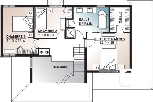Étage - Plan de maison 3 chambres, garage double, style Craftsman, foyer central, garage double, buanderie au premier - Dennison