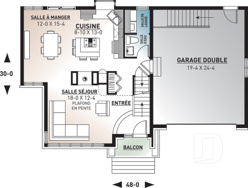 Rez-de-chaussée - Plan de maison 3 chambres, garage double, style Craftsman, foyer central, garage double, buanderie au premier - Dennison
