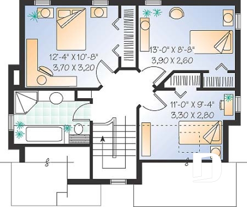 Étage - Modèle Européen, 3 chambre, grande entrée fermée avec garde-robe, espace ouvert - Marquise