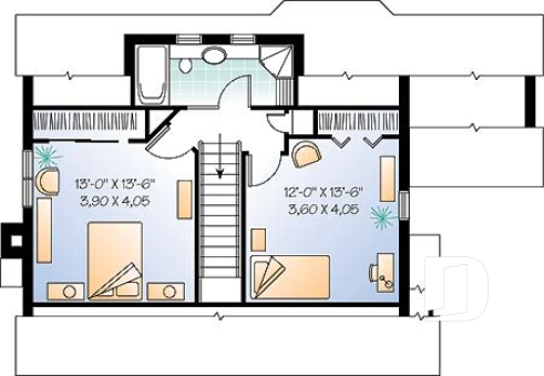 Étage - Plan de maison de campagne de 3 chambres, foyer au salon, coin lecture en retrait, belle luminosité partout - Montpellier