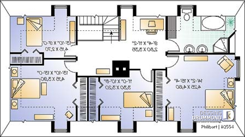 Étage - Maison de style Normand ancestral, 4 chambres, espace ouvert, 2 séjours, foyer central - Philibert