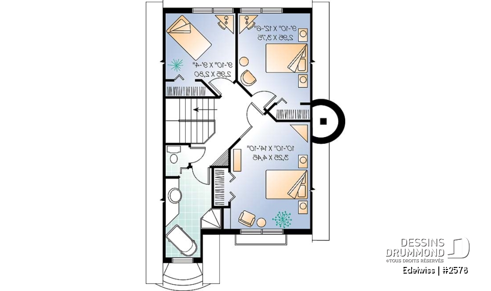 Étage - Plan de maison de style alsacienne à aire ouverte, foyer central, 3 chambres, superbe luminosité - Edelwiss