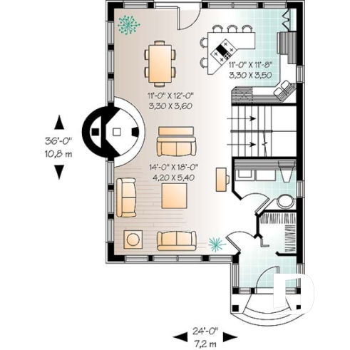 Rez-de-chaussée - Plan de maison de style alsacienne à aire ouverte, foyer central, 3 chambres, superbe luminosité - Edelwiss