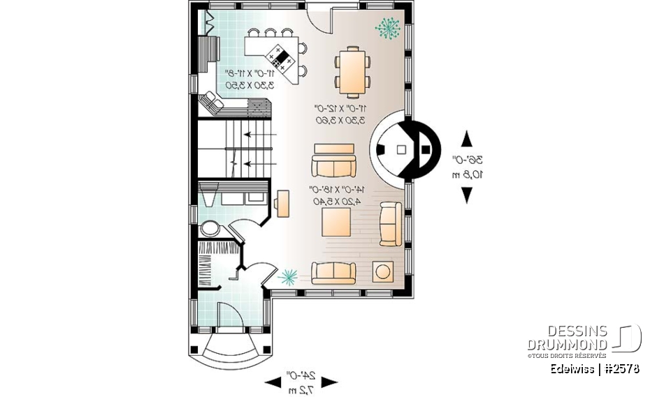 Rez-de-chaussée - Plan de maison de style alsacienne à aire ouverte, foyer central, 3 chambres, superbe luminosité - Edelwiss