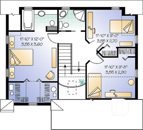 Étage - Plan de cottage champêtre, salle à manger formelle, suite des maîtres, 3 ch. 2.5 s. de bain, salon séparé - Gaugin