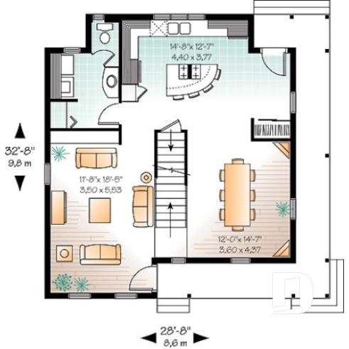 Rez-de-chaussée - Plan de maison 3 chambres, style champêtre canadien, îlot, buanderie au r-d-c, grande chambre parents - Hillcrest